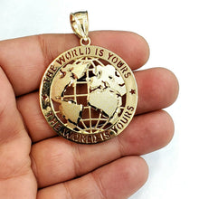 Load image into Gallery viewer, 10k yellow gold round globe planet earth world map pendant fine gift 1.58" 7.1g
