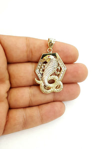 New 14k two tone Gold cobra snake Pendant charm fine jewelry 3D red eye 9.3g