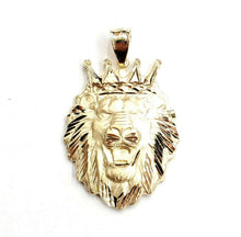 Load image into Gallery viewer, New 14k yellow Gold lion head face with crown Leo zodiac fine Pendant charm 6.7g
