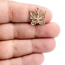 Load image into Gallery viewer, New 14k yellow Gold butterfly Pendant charm filigree gift fine jewelry 1.1g

