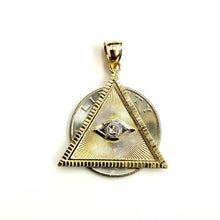 Load image into Gallery viewer, 14k two-tone gold triangle evil eye pendant charm gift fine jewelry unisex 3.8g
