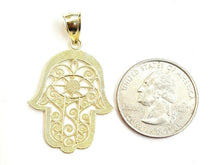 Load image into Gallery viewer, New 10k yellow gold khamsa hamsa hand lucky Jewish filigree pendant jewelry 2.8g
