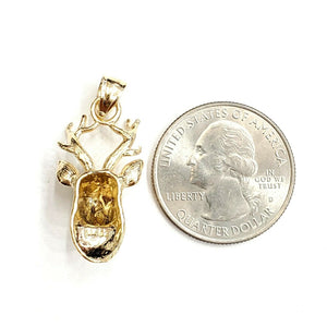 14k yellow Gold deer buck male head Hunting Pendant charm gift jewelry 4.2g