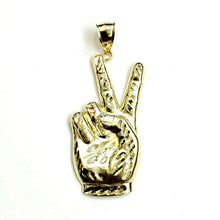 Load image into Gallery viewer, 10k yellow gold victory sign peace hand gesture pendant unisex diamond cut 4.9g
