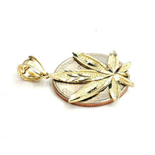 Load image into Gallery viewer, New 10k yellow gold marijuana leaf weed pendant diamond cut medical jewelry 2.2g

