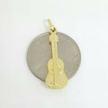 Load image into Gallery viewer, New 14k yellow Gold hollow guitar music Pendant charm 3D fine gift jewelry 1.4g
