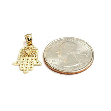 Load image into Gallery viewer, New 14k yellow gold khamsa hamsa hand lucky Jewish filigree pendant jewelry 1.2g
