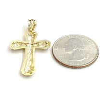 Load image into Gallery viewer, New 10k yellow gold nugget cross pendant charm fine jewelry religious gift 2.1g
