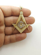 Load image into Gallery viewer, New 10k two-tone Gold Freemason Masonic Pendant charm zirconia fine jewelry 9.5g
