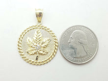 Load image into Gallery viewer, 10k yellow gold round marijuana leaf pendant charm cubic Zirconia 0.97" 4.4g
