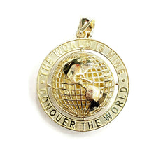 Load image into Gallery viewer, 10k yellow gold round globe planet earth world map pendant 2 sides 3D gift 11.7g
