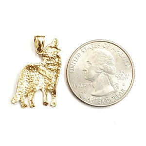 14k yellow Gold howling wolf full body animal Pendant charm fine jewelry 2.3g