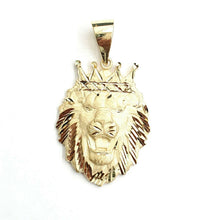 Load image into Gallery viewer, New 14k yellow Gold lion head face with crown Leo zodiac fine Pendant charm 7.1g
