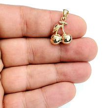 Load image into Gallery viewer, New 14k yellow gold 3D Cherry fruit leaf pendant charm Gift fine jewelry 3.4g
