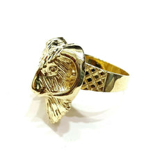 Load image into Gallery viewer, 10k yellow gold ram head Aries zodiac men&#39;s Ring diamond cut jewelry Size 9.5
