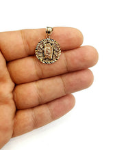 Load image into Gallery viewer, 14k tri color gold round virgin Mary Guadalupe pendant charm jewelry 0.74" 2.5g
