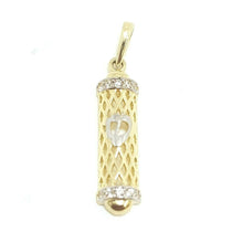 Load image into Gallery viewer, 14k gold two tone mezuzah shin jewish cubic zirconia pendant fine jewelry 1.3g
