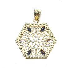 Load image into Gallery viewer, 10k two tone gold hexagon filigree pendant charm fine gift jewelry for her 1.7g
