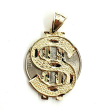 Load image into Gallery viewer, New 10k yellow gold dollar sign diamond cut unisex lucky pendant charm gift 2.3g
