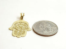 Load image into Gallery viewer, 10k yellow gold khamsa hamsa hand lucky Jewish filigree pendant fine gift 2.1g
