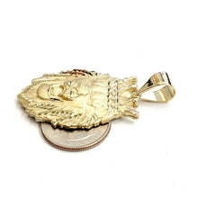 Load image into Gallery viewer, 14k yellow Gold lion head face with crown Leo zodiac fine Pendant charm 11.7g
