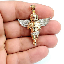 Load image into Gallery viewer, 14k yellow Gold 3D full body angel Pendant cubic zirconia fine jewelry 9.3g
