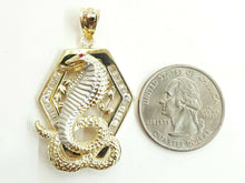 Load image into Gallery viewer, New 14k two tone Gold cobra snake Pendant charm fine jewelry 3D red eye 9.3g
