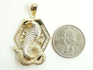 New 14k two tone Gold cobra snake Pendant charm fine jewelry 3D red eye 9.3g