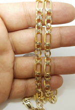 Load image into Gallery viewer, 10K two-tone Gold hollow Figaro Link Chain 5.85mm fine gift jewelry 24" 14.7g
