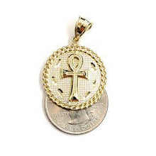 Load image into Gallery viewer, New 10k yellow gold round Egyptian ankh cross pendant charm religious 0.97" 3.8g

