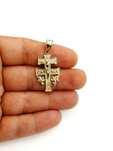 Load image into Gallery viewer, 10k Yellow gold Caravaca double cross with angel crucifix Jesus pendant 3.7g
