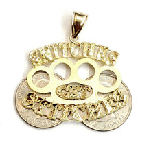 Load image into Gallery viewer, New 10k yellow Gold SNITCHES GET STITCHES word Pendant diamond cut jewelry 10.2g

