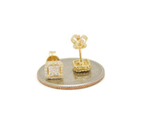 Load image into Gallery viewer, 14k yellow Gold 0.22Ct Round Diamond square stud Earrings Push Back Fastening
