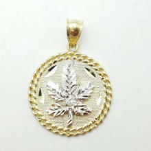 Load image into Gallery viewer, 10k two-tone gold marijuana leaf pendant cubic Zirconia jewelry 0.97" 4.5g
