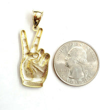 Load image into Gallery viewer, 10k yellow gold victory sign peace hand gesture pendant unisex shiny gift 2g
