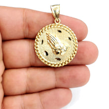 Load image into Gallery viewer, 10k yellow gold round praying hands pendant charm fine gift jewelry 1.18" 6g
