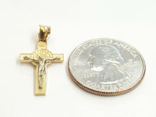 Load image into Gallery viewer, 14k gold two tone saint benedict san benito cross pendant religious jewelry 1.6g
