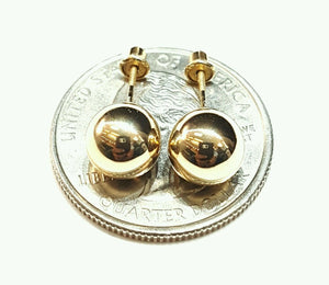 14k yellow Gold 8mm hollow ball earrings screw back fine gift jewelry for female