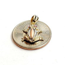 Load image into Gallery viewer, 14k tri color gold frog pendant charm red cubic zirconia gift fine jewelry 2.3g
