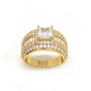 14k yellow Gold woman wide engagement ring princess cut cubic zirconia size 7