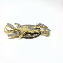 Load image into Gallery viewer, 14k gold two tone saint Michael pendant charm religious jewelry zirconia 5.6g
