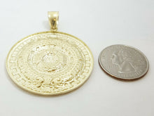 Load image into Gallery viewer, 10k yellow Gold Aztec Mayan sun calendar azteca pendant gift jewelry 1.67" 11.2g
