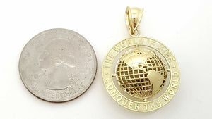 10k yellow gold round globe planet earth world map pendant 2 sides 3D gift 4.5g