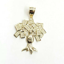 Load image into Gallery viewer, 10k yellow gold $100 dollar sign money bag tree lucky pendant charm gift 3.6g

