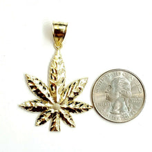 Load image into Gallery viewer, 10k yellow gold marijuana leaf weed pendant charm fine gift medical jewelry 3.5g
