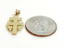 Load image into Gallery viewer, New 10k Yellow gold Caravaca double cross with angel crucifix Jesus pendant 1.6g
