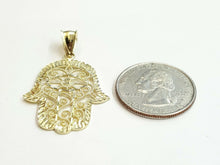 Load image into Gallery viewer, New 10k yellow gold khamsa hamsa hand lucky Jewish filigree pendant jewelry 2.8g
