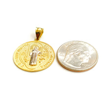 Load image into Gallery viewer, 14k gold two tone round saint Benedict San Benito pendant religious 0.96" 3.6g
