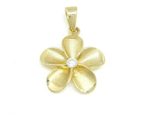 Load image into Gallery viewer, New 14k yellow Gold Hawaiian flower pendant cubic zirconia fine jewelry 1.9g

