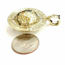 Load image into Gallery viewer, 10k yellow gold round globe planet earth world map pendant 2 sides 3D gift 11.5g

